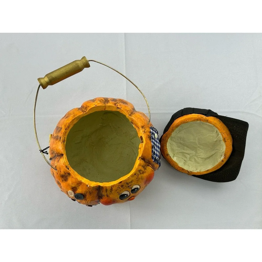 Cracker Barrel Halloween Pumpkin Candy Bucket Basket Folk Art Decor w/ Tag